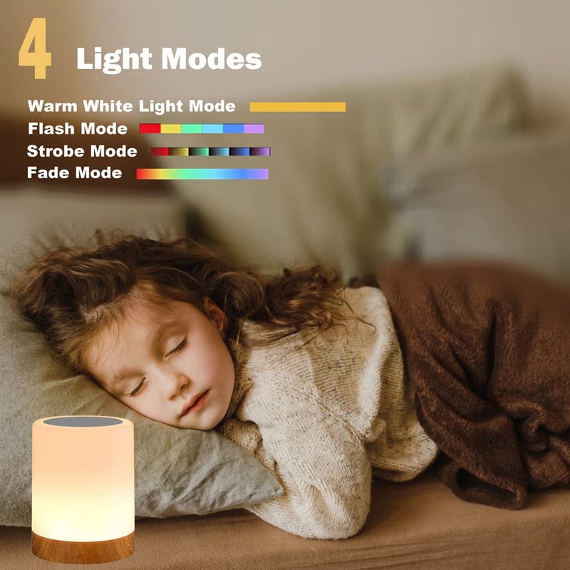 ROYFACC Night Light Touch Sensor Lamp Bedside Table Lamp for Kids Bedroom Rechargeable Dimmable Warm White Light and RGB Color Changing - Image 4
